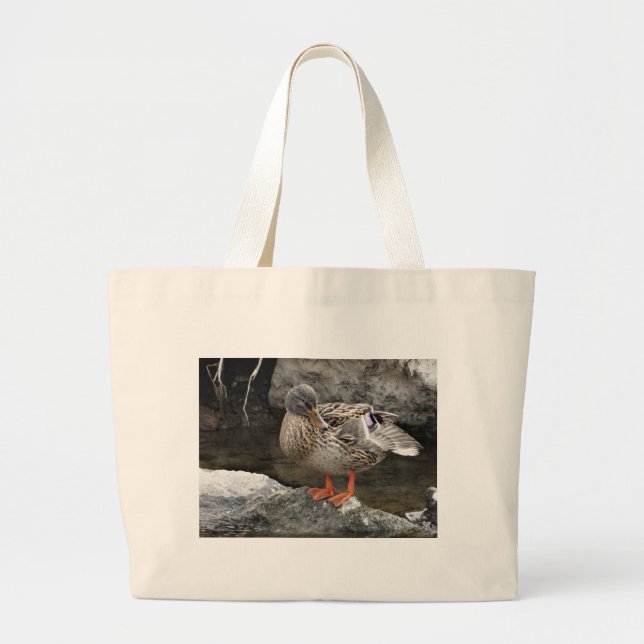 Bolsa Tote Grande Pato castanho-branco (Frente)