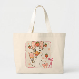 Bolsa Tote Grande Pato Kawaii com Sorvete de Morango