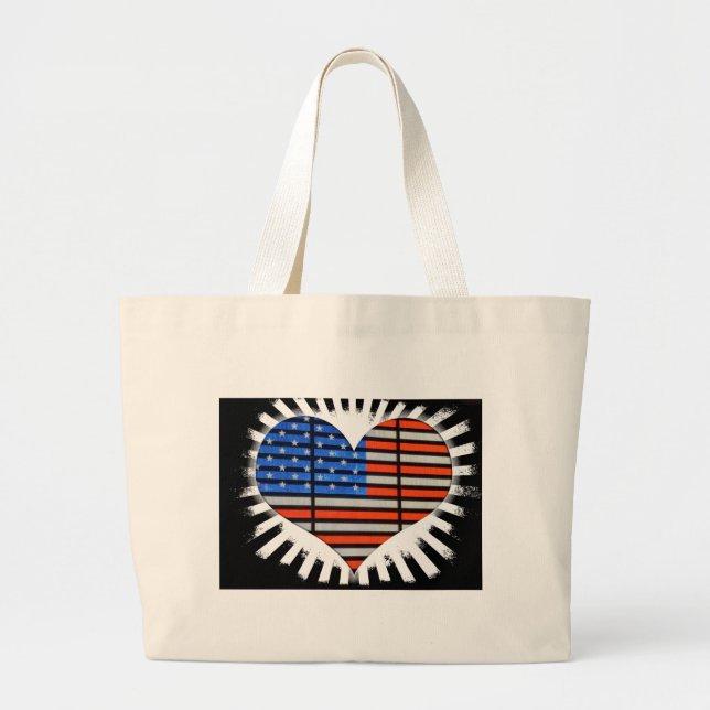 Bolsa Tote Grande Patriot Heart American Flag (Frente)