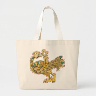 Bolsa Tote Grande Pavão dourado medieval celta, sacola enorme