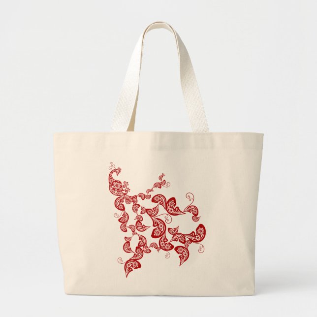 Bolsa Tote Grande Pavão floral vermelho chinês chique oriental (Frente)