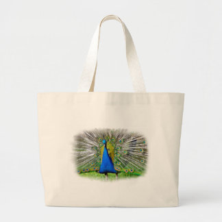 Bolsa Tote Grande Pavão que exibe penas de cauda T-Shirt