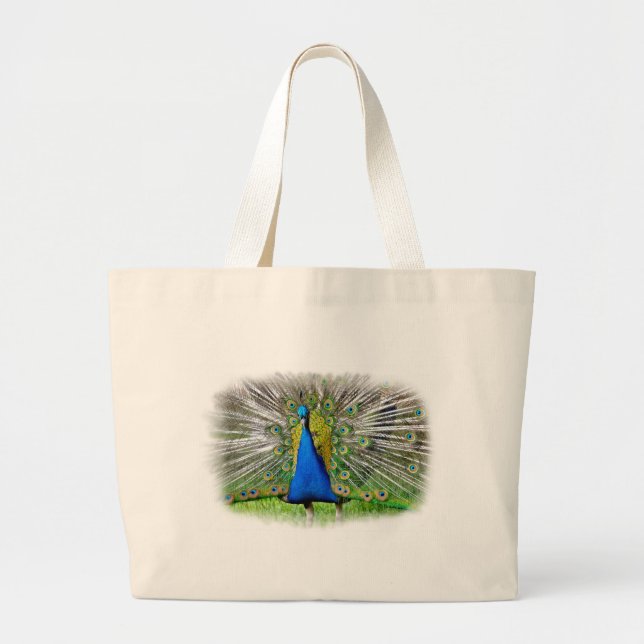 Bolsa Tote Grande Pavão que exibe penas de cauda T-Shirt (Frente)