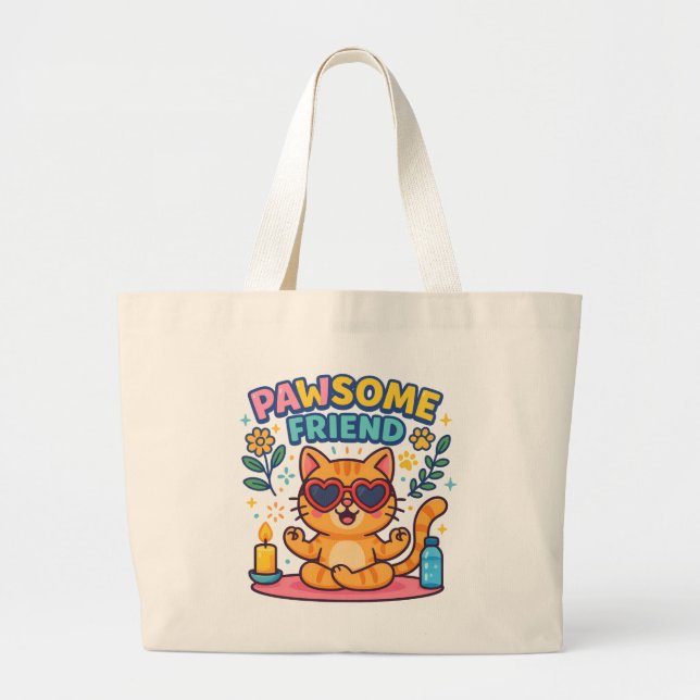 Bolsa Tote Grande Pawsome Friend Because Every Cat Deserves Love (Frente)