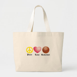 Bolsa Tote Grande Paz, amor, basquetebol