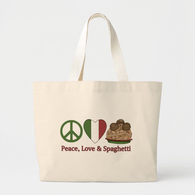 Bolsa Tote Grande Paz, Amor e Espaguete (Frente)