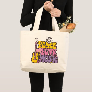Bolsa Tote Grande Paz, Amor E Música Tote Bag