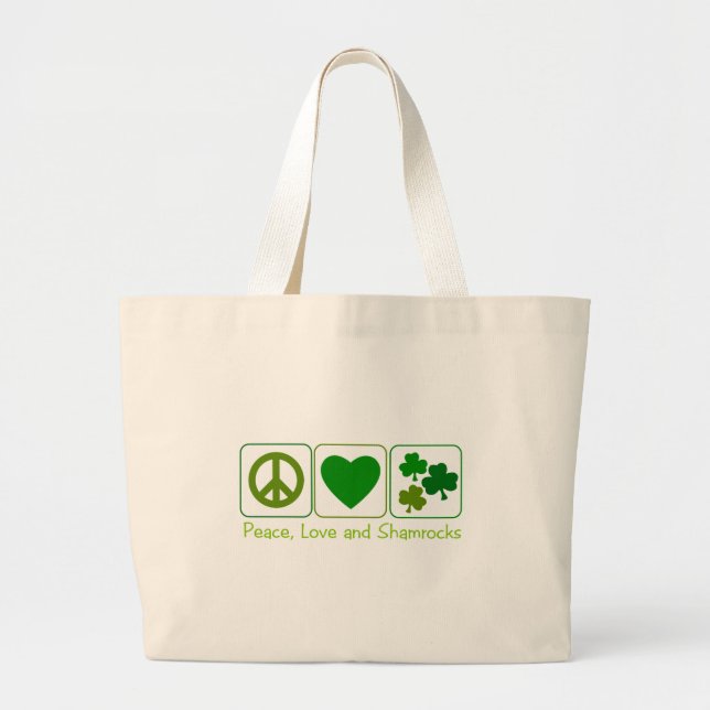Bolsa Tote Grande Paz, amor e trevos (Frente)