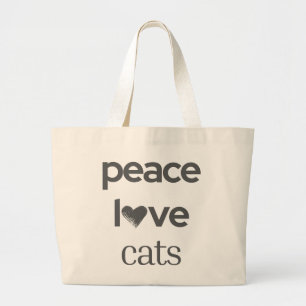 Bolsa Tote Grande Paz Amor Gatos Gráfica Moderna Dama do Gato Esti