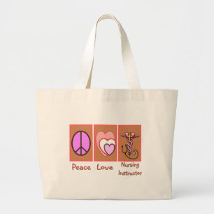 Bolsa Tote Grande "Paz, amor, presentes do instrutor de nutrição"