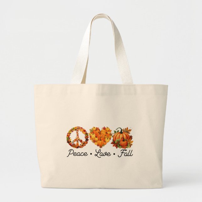 Bolsa Tote Grande Paz, Amor, Queda - Víblias de outono Loucas com Ab (Frente)