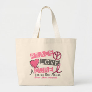 Bolsa Tote Grande PAZ do cancro da mama, AMOR, uma CURA 1 (melhor