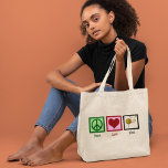 Bolsa Tote Grande Paz e tricô<br><div class="desc">Eu não vou a lugar nenhum sem minhas agulhas e fios. Eu adoro tricotar.</div>