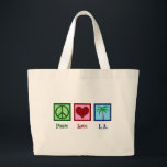 Bolsa Tote Grande Peace Love L.A. Los Angeles<br><div class="desc">Peace Love L.A. Los Angeles é a cidade dos sonhos. Um sinal de paz,  coração e palmeiras bonito de Malibu para um californiano legal que gosta de presentes ensolarados da Califórnia.</div>