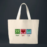 Bolsa Tote Grande Peace Love L.A. Los Angeles<br><div class="desc">Peace Love L.A. Los Angeles é a cidade dos sonhos. Um sinal de paz, coração e palmeiras bonito de Malibu para um californiano legal que gosta de presentes ensolarados da Califórnia.</div>