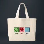 Bolsa Tote Grande Peace Love Oboe<br><div class="desc">A beautiful Oboe player Christmas gift for a person who loves to play music in a band or orchestra. A peace sign,  heart,  and an oboe. Peace Love Oboes.</div>