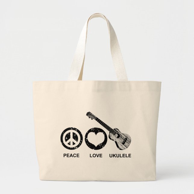 Bolsa Tote Grande Peace Love Ukulele (Frente)