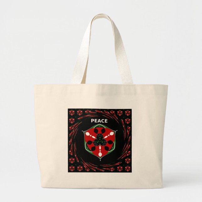 Bolsa Tote Grande "Peace: with Shield Emblem" Art Impressão (Frente)