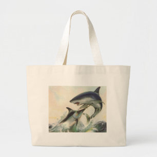 Bolsa Tote Grande Peixe - Marlin Preto e Tubarão Mako