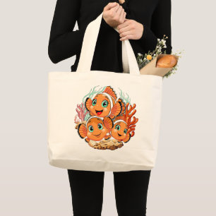 Bolsa Tote Grande Peixe palhaço Desenho animado Fofo Família Subaquá