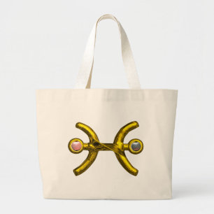 Bolsa Tote Grande PEIXES Dourado Sinal de Aniversário Zodiac,Pérolas