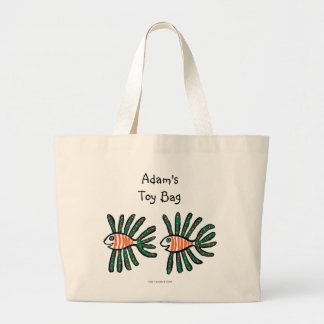 Bolsa Tote Grande Peixes gêmeos verdes e alaranjados da aleta