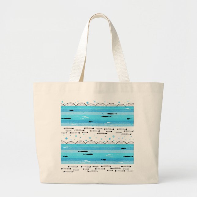 Bolsa Tote Grande Peixes no mar (Frente)