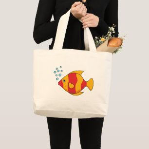 Bolsa Tote Grande Peixes Tropicais de Laranja Vermelho