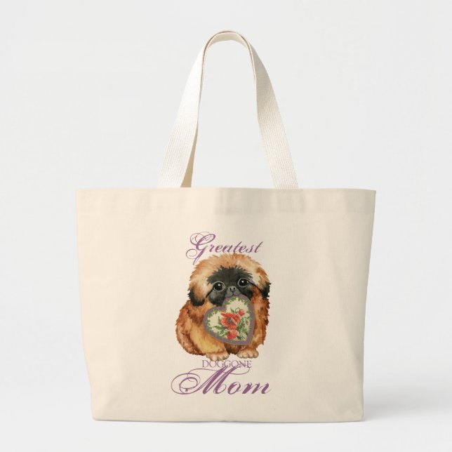 Bolsa Tote Grande Pekingese Heart Mãe (Frente)