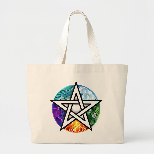 Bolsa Tote Grande Pentagrama do Wiccan (Frente)