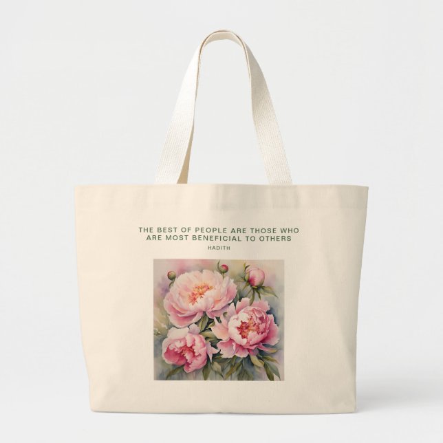 Bolsa Tote Grande Peony Grace: Saco de Tota de Hadith Inspiracional (Frente)