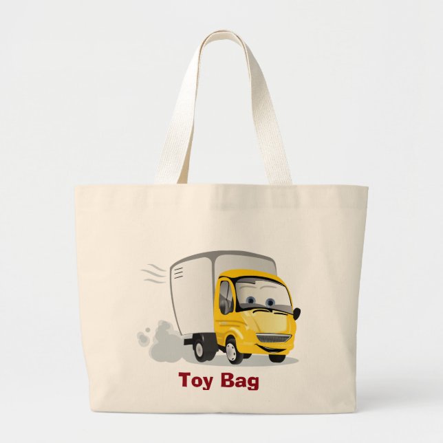 Bolsa Tote Grande Pequeno Caminhão de Cartoon Amarelo para Crianças! (Frente)