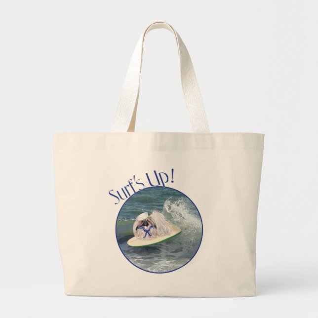 Bolsa Tote Grande Pequinês Surfista (Frente)
