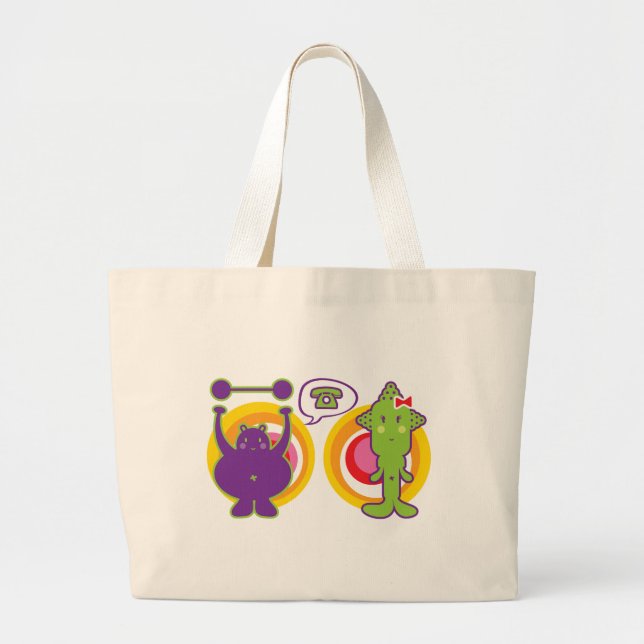 Bolsa Tote Grande Personagem de desenho animado Purple & Miss Green  (Frente)