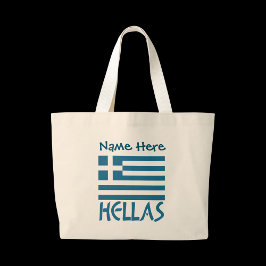 Bolsa Tote Grande Personalização Azul de Bandeira Grécia e Hellas