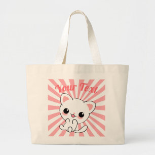 Bolsa Tote Grande Personalizado de Kawaii White Kitten