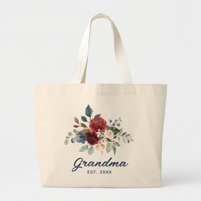 Bolsa Tote Grande Personalizado Elegante Moderno da Avó de Script Fl (Frente)