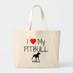 Bolsa Tote Grande Personalizado Eu Amo Meu Pitbull