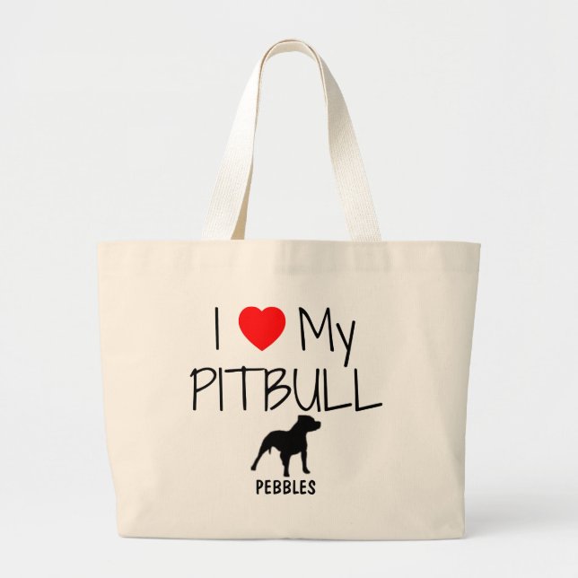 Bolsa Tote Grande Personalizado Eu Amo Meu Pitbull (Frente)