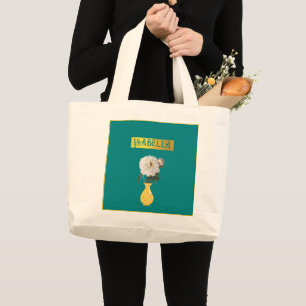 Bolsa Tote Grande Personalizado Feminino Floral de Festa Azul Turque