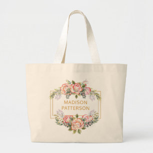 Bolsa Tote Grande Personalizado Floral Chic Feminino Elegante Aquare