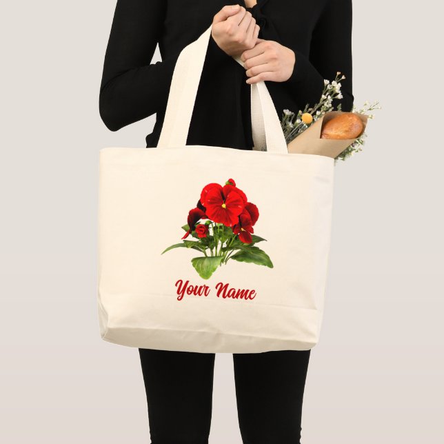 Bolsa Tote Grande Personalizado Floral Personalizado Pansy Lover (Frente (produto))