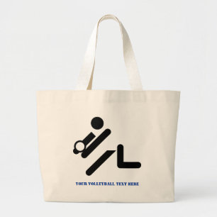 Bolsa Tote Grande Personalizado para o ícone azul e preto do voleibo