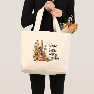 Bolsa Tote Grande Personalizar o nome do violão com girassol