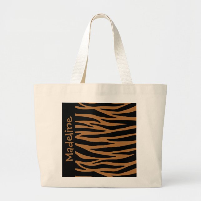 Bolsa Tote Grande Personalizar o Saco de Tote de Zebra Marrom (Frente)