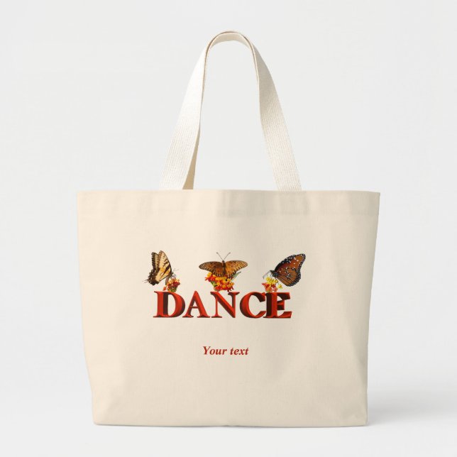 Bolsa Tote Grande Personalizar sinal de dança com borboletas (Frente)