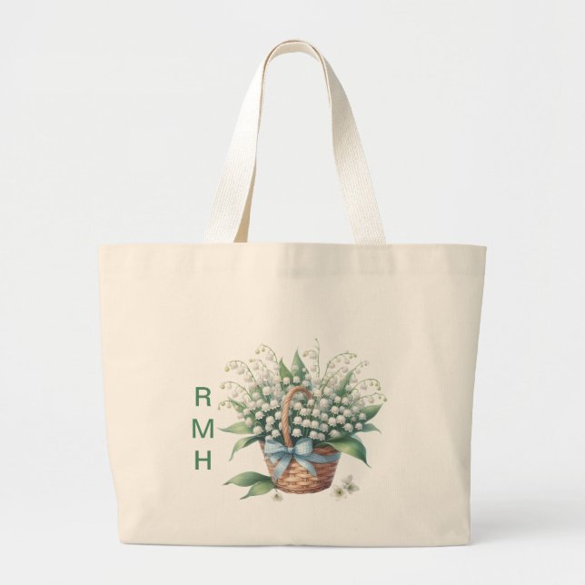 Bolsa Tote Grande Personalize May Lily of the Valley Tote Bag (Frente)