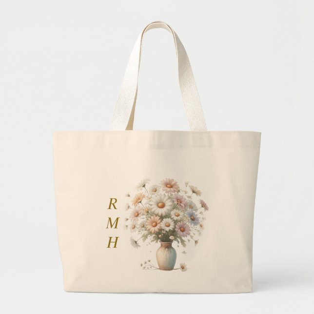 Bolsa Tote Grande Personalized April Daisy Tote Bag (Frente)