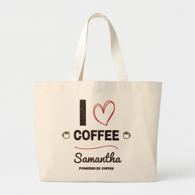 Bolsa Tote Grande Personalized Coffee Lover Name Design (Frente)