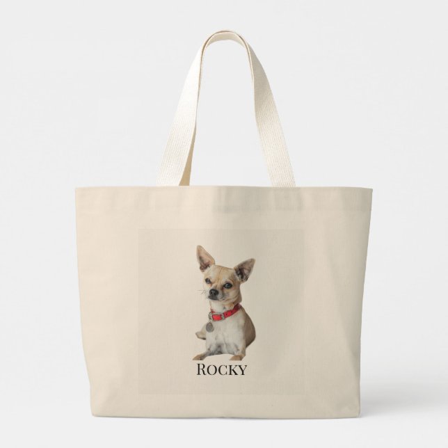 Bolsa Tote Grande Personalized Dog Photo | Custom Pet Name  (Verso)